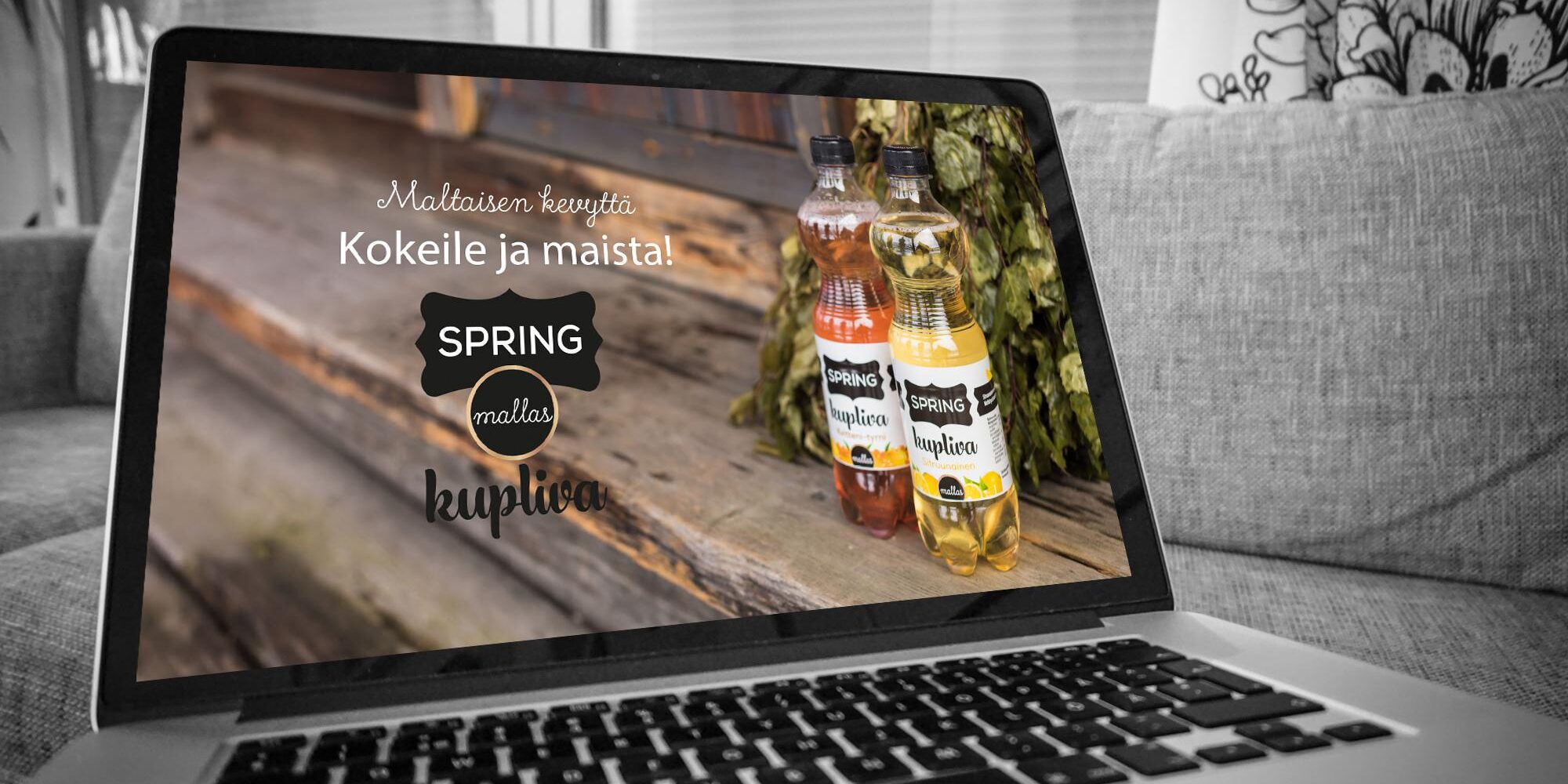Finnspring juomien kuva tietokoneen näytöllä